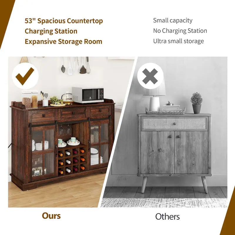 Credenza buffet con ante scorrevoli stile fienile da 53, portabottiglie e mobile contenitore per cucina