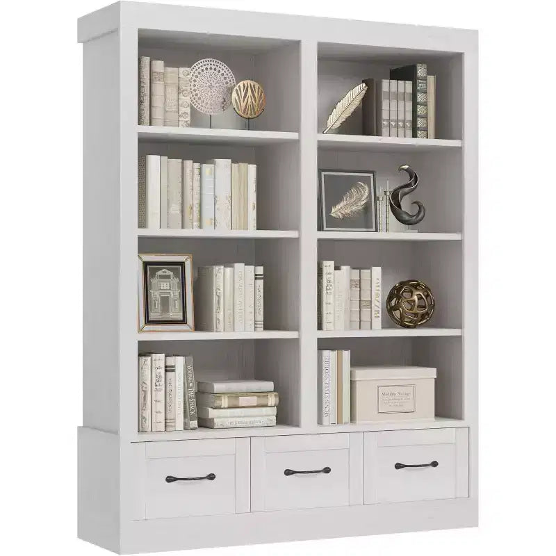 Librerie alte 64, libreria con 3 cassetti contenitori, 4 ripiani, doppia larghezza, a giorno, per ufficio e soggiorno