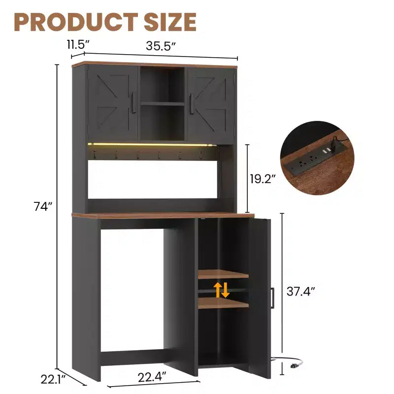 Besiost Küchenschrank mit Platz für einen Minikühlschrank, Kaffeeschrank mit Ablagefläche