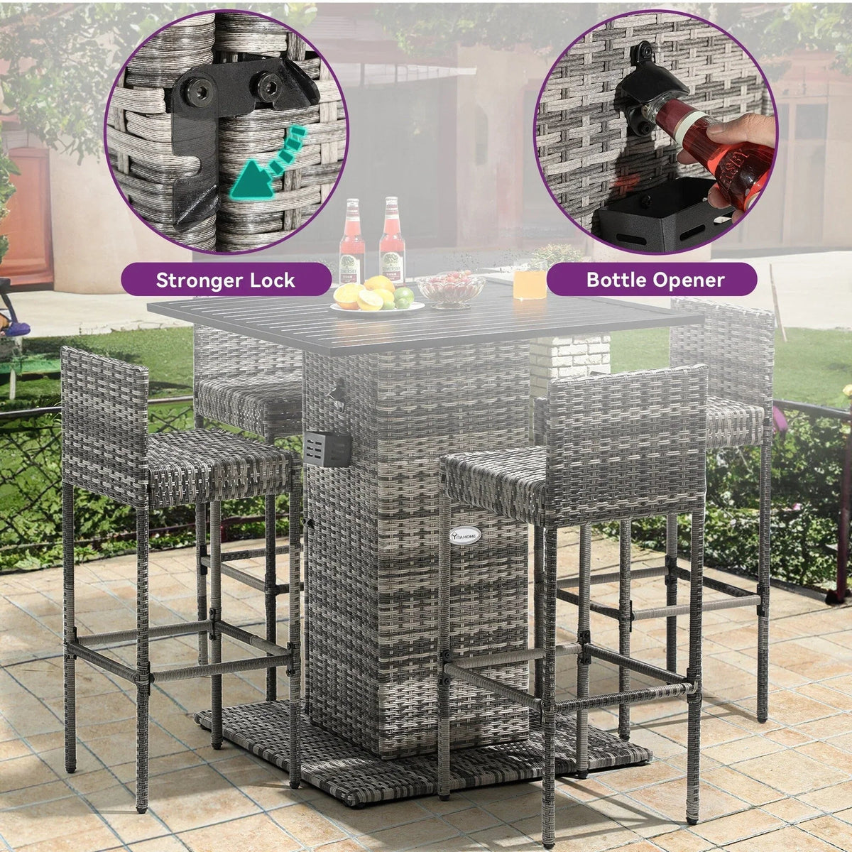 Moasis 5-delige tuinbarset van wicker - 5 stuks