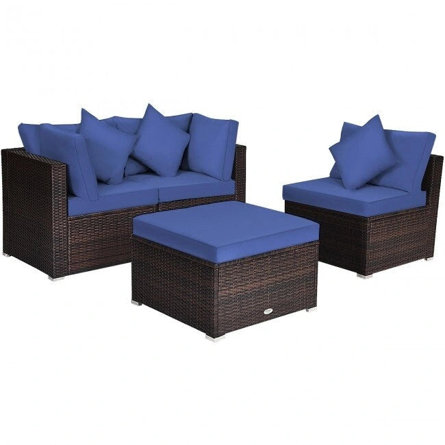 4-delige tuinmeubelset van rotan met afneembare kussens en sierkussens - hoekbank: 29 x 29 x 25