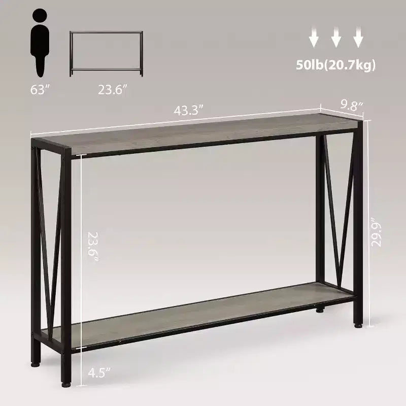 Konsolentisch, 43 Zoll, zweistöckiger Eingangstisch, schmaler Sofatisch mit Stauraum für Wohnzimmer, Flur und Eingangsbereich