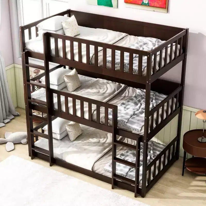 Letto a castello triplo per bambini, con tre letti singoli sovrapposti e separabili, scala e spondine, convertibile in 3 letti