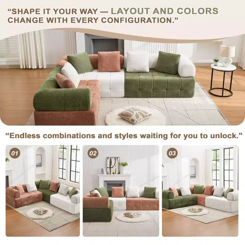 110.23 in. W modulares 4-Sitzer-Chenillesofa im Colorblock-Design mit geschwungenen Armlehnen