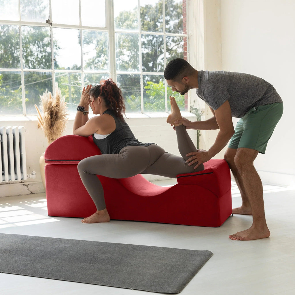 Méridienne convertible Avana Kami / yoga et massage - pouf 2-en-1 avec chaise longue de yoga pliable dissimulée, microvelours - N/A