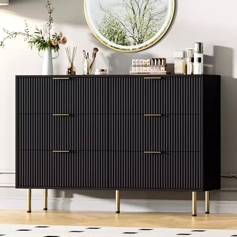 COZONY ladekast met 6 laden en geribbeld ontwerp, moderne houten opbergkast, brede ladekast voor slaapkamer, woonkamer en hal