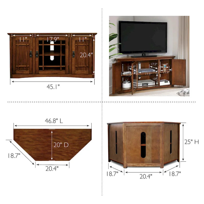 Leick Home Eck-TV-Ständer im Mission-Stil aus Massivholz