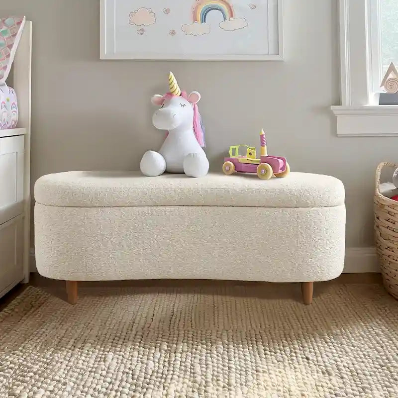 INK+IVY Bailey Stauraumbank in Taupe mit Bouclé-Bezug und Klappdeckel