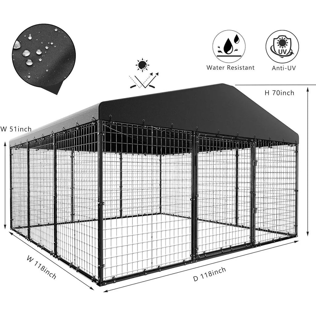 W 118 x P 118 x H 70, grande cuccia da esterno per cani, recinto robusto con tetto impermeabile