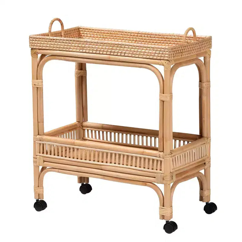 bali & pari Lombok Rattan-Weinwagen in Naturbraun: Barwagen für Innenräume mit Flaschenhalter, keine Montage erforderlich