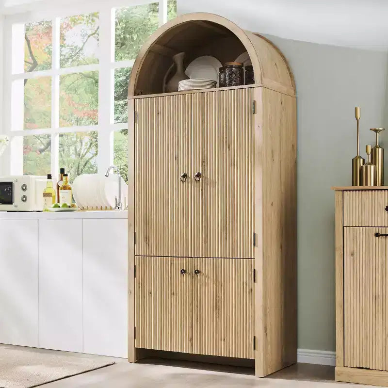 Dispensa da cucina alta 71 con arco, mobile contenitore moderno con 3 ripiani regolabili e 6 ripiani nelle ante, per cucina e soggiorno