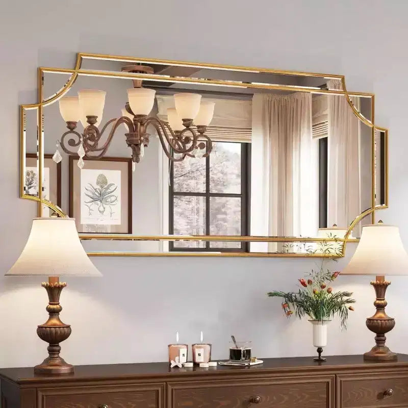Specchio decorativo da parete dorato in stile classico, smussato e a figura intera, per arredare bagno, soggiorno, camera da letto e cucina