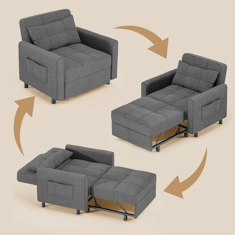 3-in-1-Ausziehbarer Schlafsessel mit Schlaffunktion, umwandelbares, verstellbares und faltbares Polstersofa