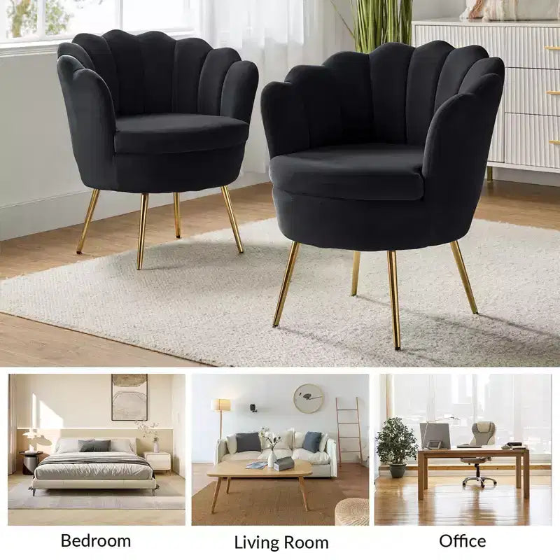 Comfy Barrel Chair with Golden Metal Legs, Living Room Accent Chair