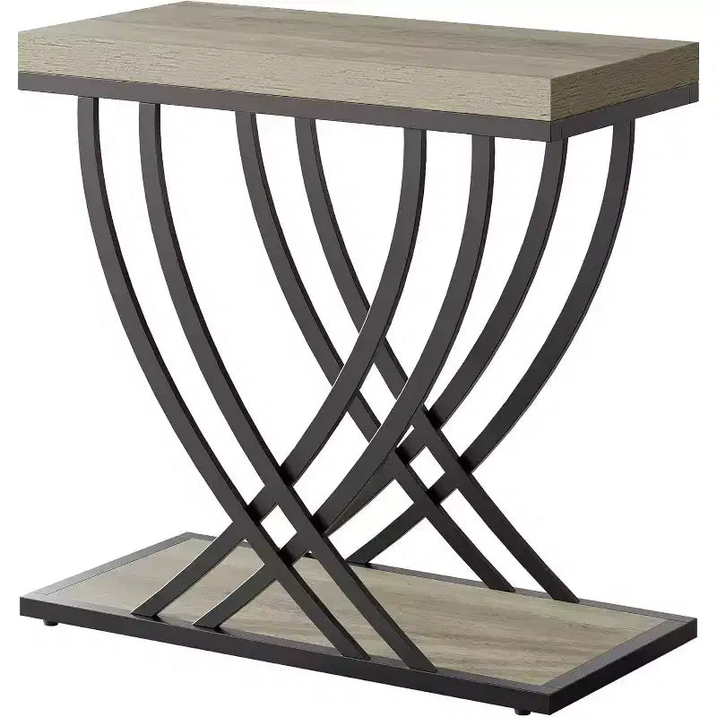 Table d’appoint à 2 niveaux, étroite, pour le salon, tables de chevet industrielles avec cadre en métal pour chambre, canapé, petits espaces, grise