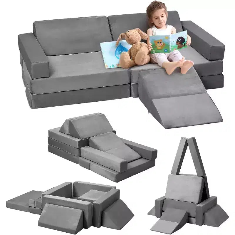 Kletter-Sofa für drinnen, 12-teiliges modulares Spielsofa mit quadratischem Bällebad und Kletterrampe, Spielset mit Polstern