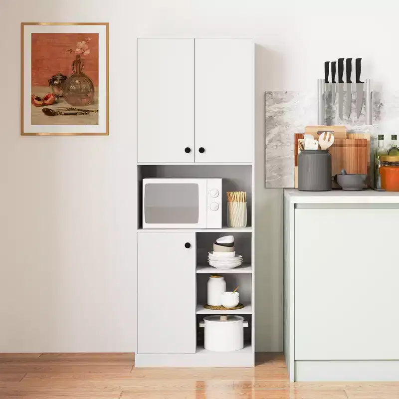 Costway Küchenschrank mit Vorratsaufbewahrung, 65.5 hoch, moderner Buffetschrank mit Mikrowellenständer, Braun/Weiß