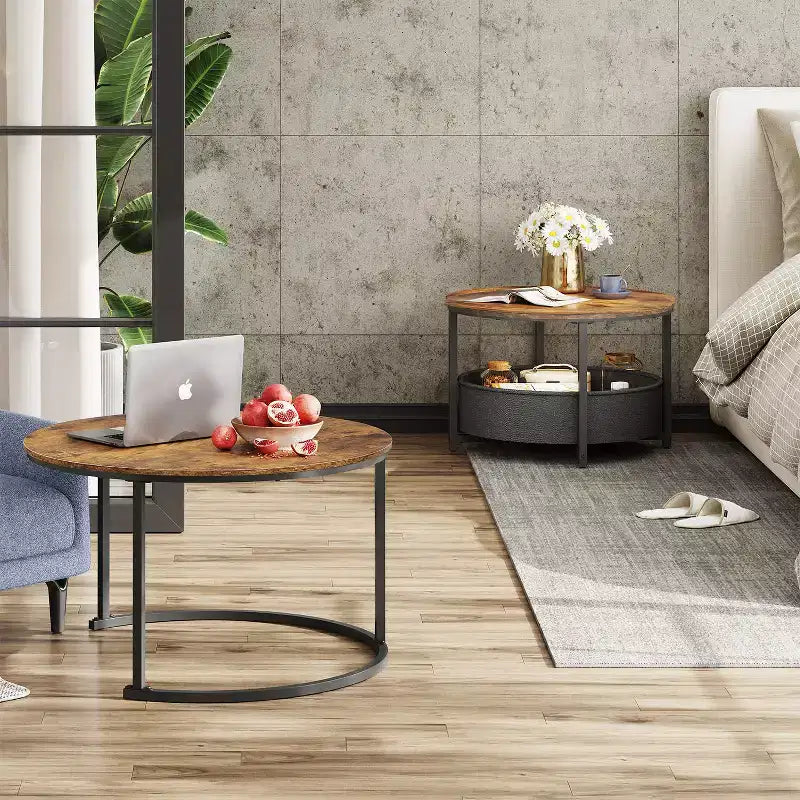 GALAXHERO set van 2 ronde nesttafels - salontafels van 31.5 met opbergruimte en metalen frame voor woonkamer/appartement