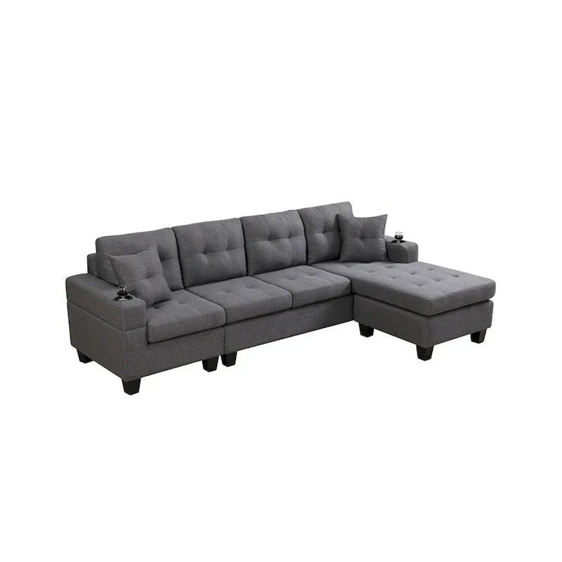 Wohnzimmer-Ecksofa mit L-förmiger Chaiselongue und Becherhalter