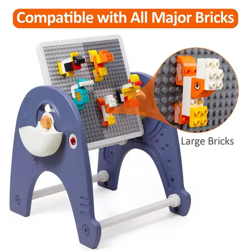4-in-1-Aktivitätstisch-Set für Kinder, Bausteintisch mit magnetischem Whiteboard, 66 große Bausteine und 2 Aufbewahrungsboxen