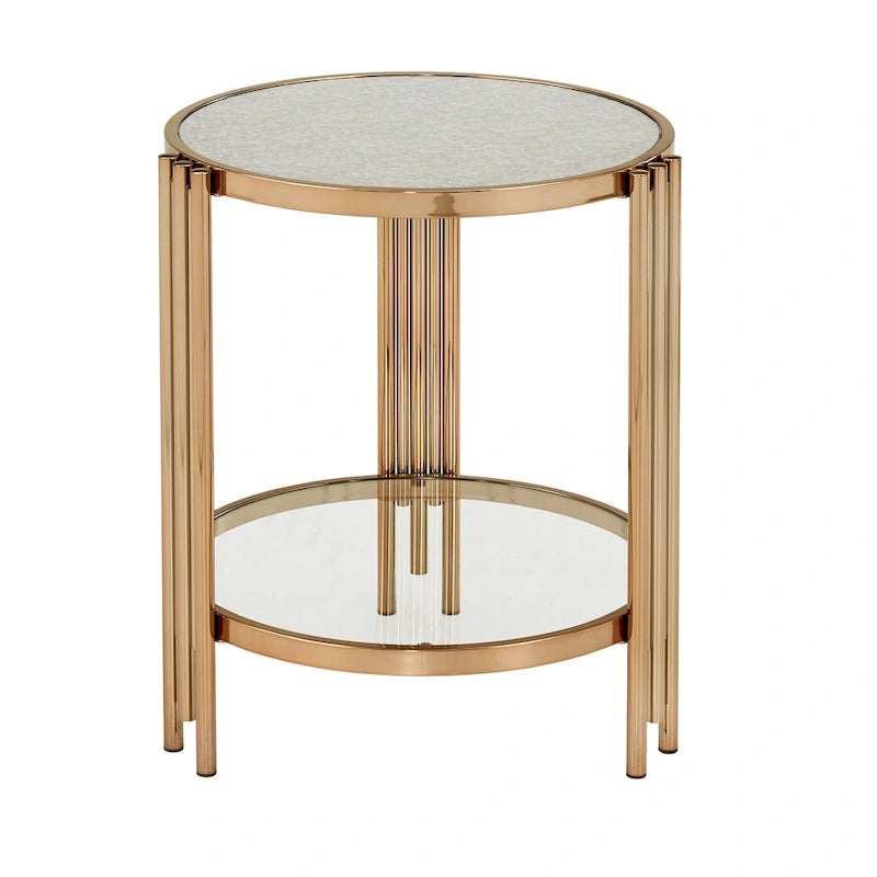 Table Bruges à plateau en verre texturé et finition or champagne avec étagère, par iNSPIRE Q Bold