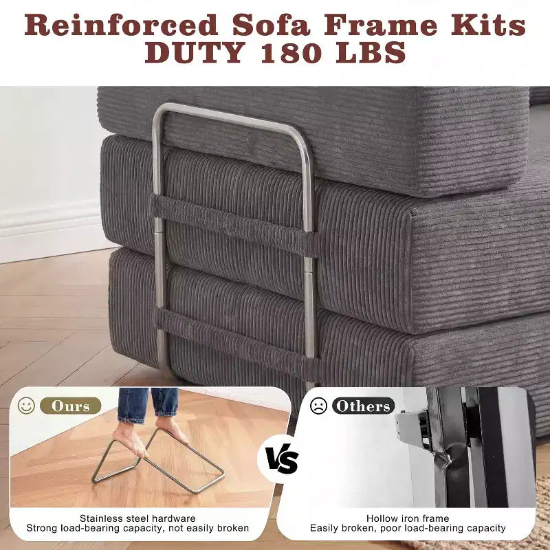 Dyonery 65-Zoll-Fünf-in-eins-Klappsofabett für den Boden, zum Doppelbett-Sofabett umwandelbar, mit festem Metallrahmen, Cord