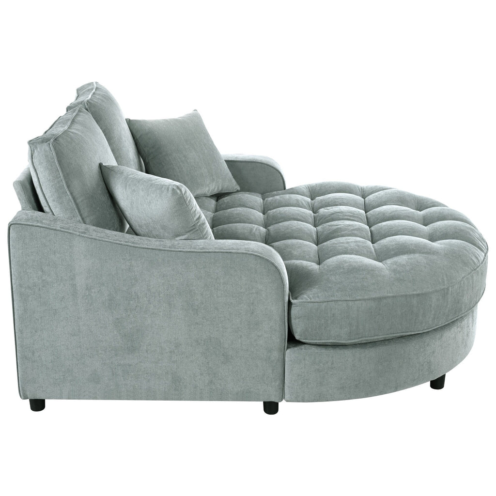 Chaiselongue-Schlafsofa aus Chenille, gepolstertes Sofa mit gesteppter Rückenlehne und 2 abnehmbaren Kissen für das Wohnzimmer