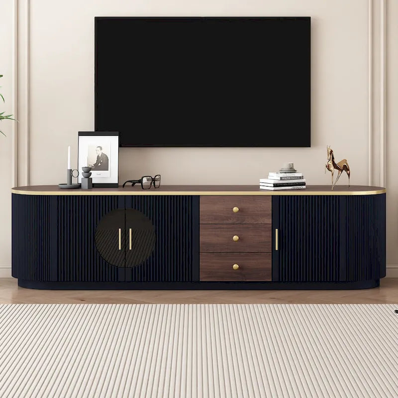 70,8 moderner, minimalistischer TV-Ständer für Fernseher bis zu 80 Zoll, Entertainment-Center mit 3 Schubladen, 1 Einlegeboden und Metallgriffen