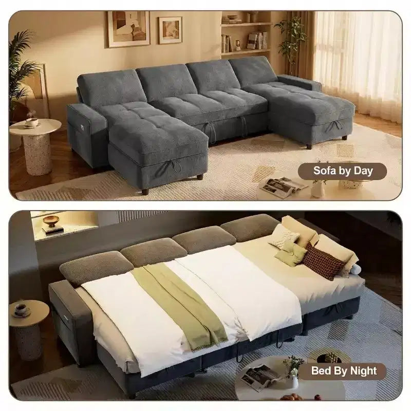 104-Zoll-U-förmiges Schlafsofa mit Stauraum, umwandelbar