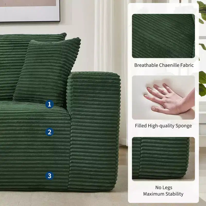 108 Modernes 3-Sitzer-Sofa, gepolstertes Sofa in L-Form mit Kissen, Sofa mit tiefer Sitzfläche, keine Montage erforderlich