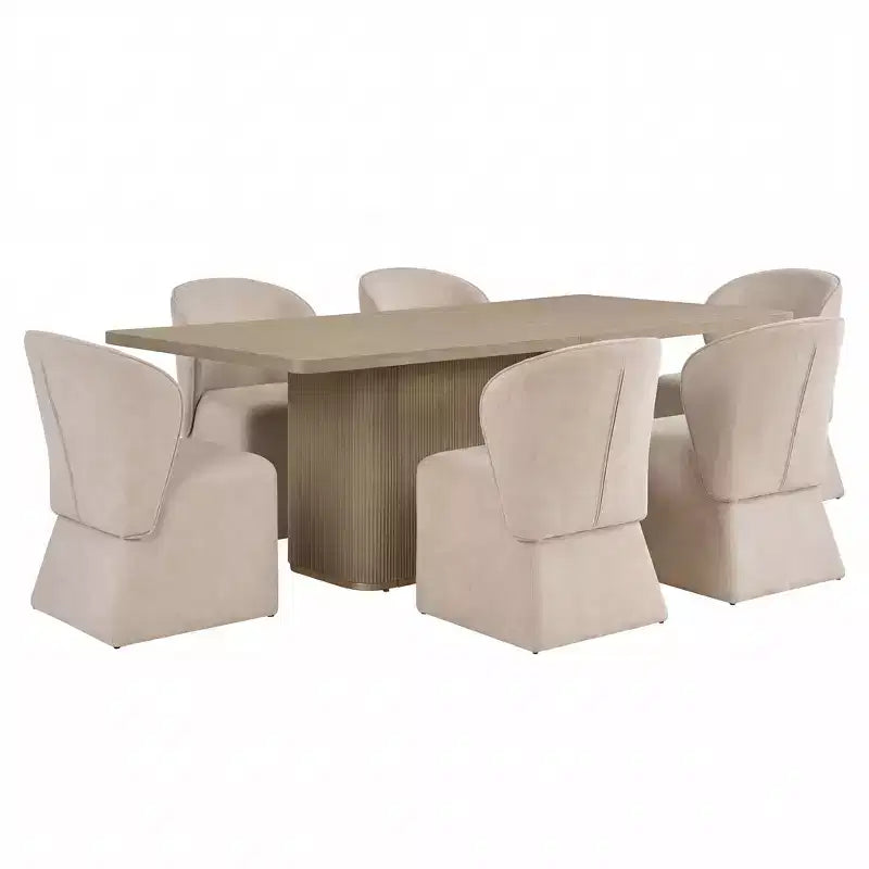Ensemble de salle à manger moderne Yutthana de 7 pièces en bois et métal avec chaises rembourrées