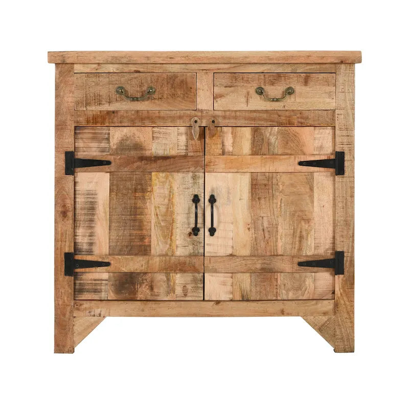 Mobile consolle in legno di mango artigianale in stile rustico, con 2 cassetti e 2 ante, largo 39 pollici, marrone rustico