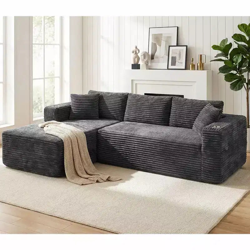 Celebalcony 103 rahmenloses modulares Ecksofa, L-förmige Chaiselongue mit 2 Getränkehaltern, plüschiges Cord-Cloud-Sofa fürs Wohnzimmer, keine Montage erforderlich