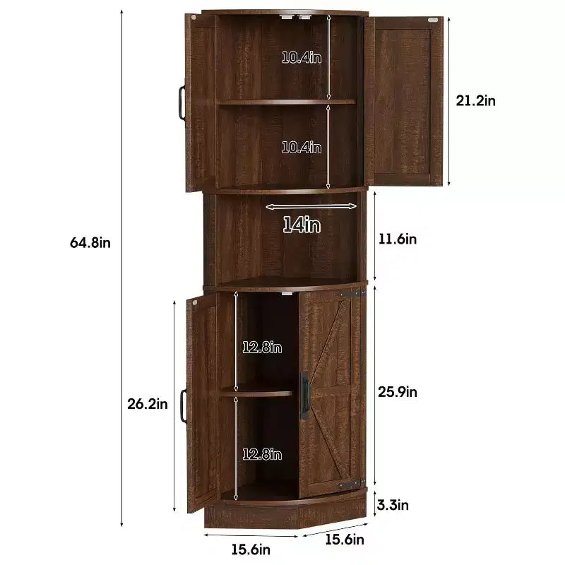 COZONY 65 Bauernhaus-Eckschrank mit Türen und verstellbaren Einlegeböden, hoher Eckschrank für Küche und Wohnzimmer
