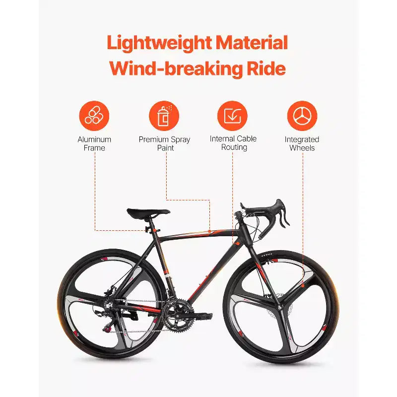 VEVOR Rennrad, 700C-Räder, SHIMANO-Antrieb mit 14 Gängen, City-Pendlerrad mit Aluminiumrahmen, Rennlenker, Schwarz