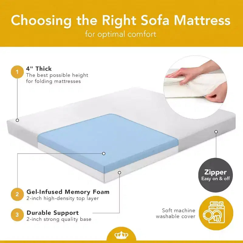 DynastyMattress CoolBreeze-matras van traagschuim, 4 inch, voor slaapbanken en slaapbanken met uitklapbaar frame, full-size, bank niet inbegrepen - gemaakt in de VS