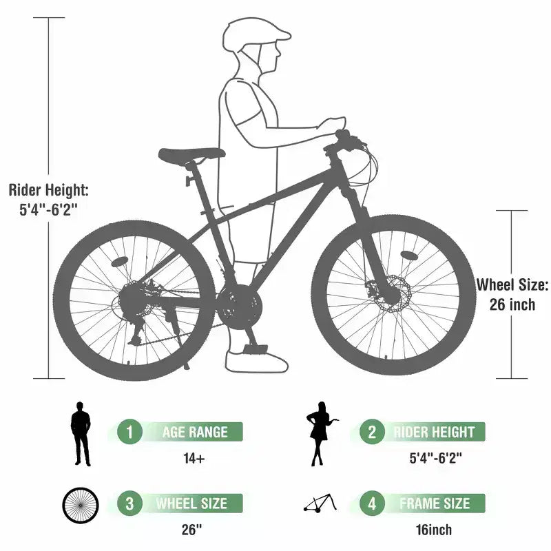 Whisen 26 geveerde mountainbike met derailleur achter met 8 versnellingen, voorvork, KENDA-banden en dubbele schijfremmen