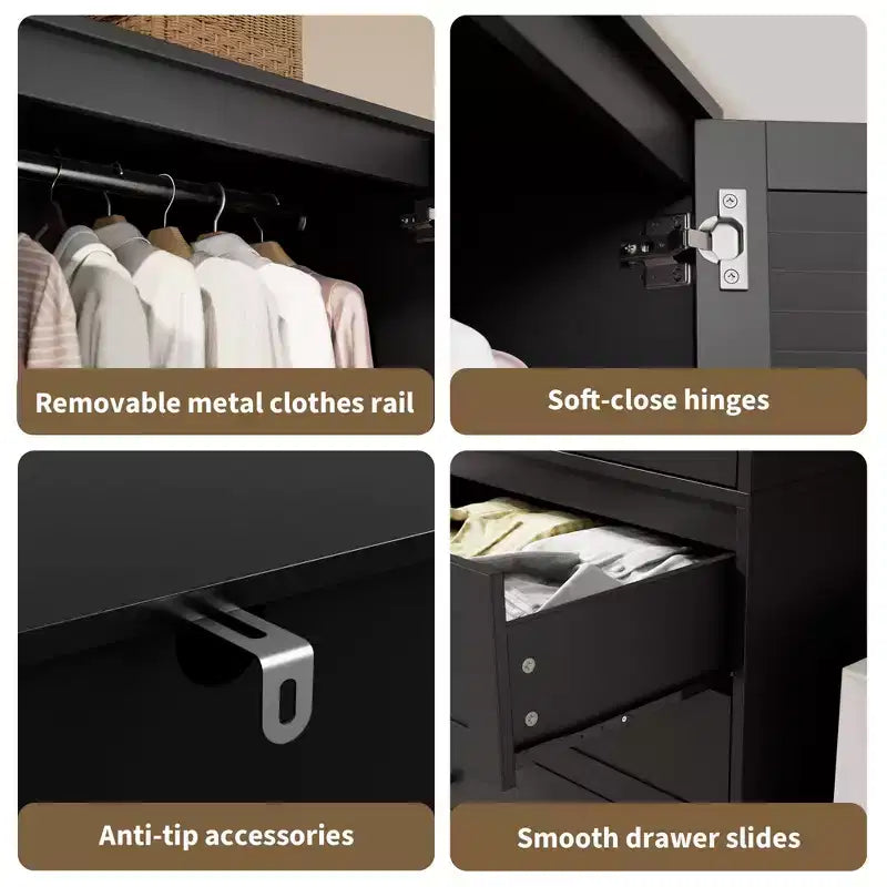 COZONY kledingkast met 3 laden en 2 deuren, moderne houten kast voor de slaapkamer, stevige witte kledingkast