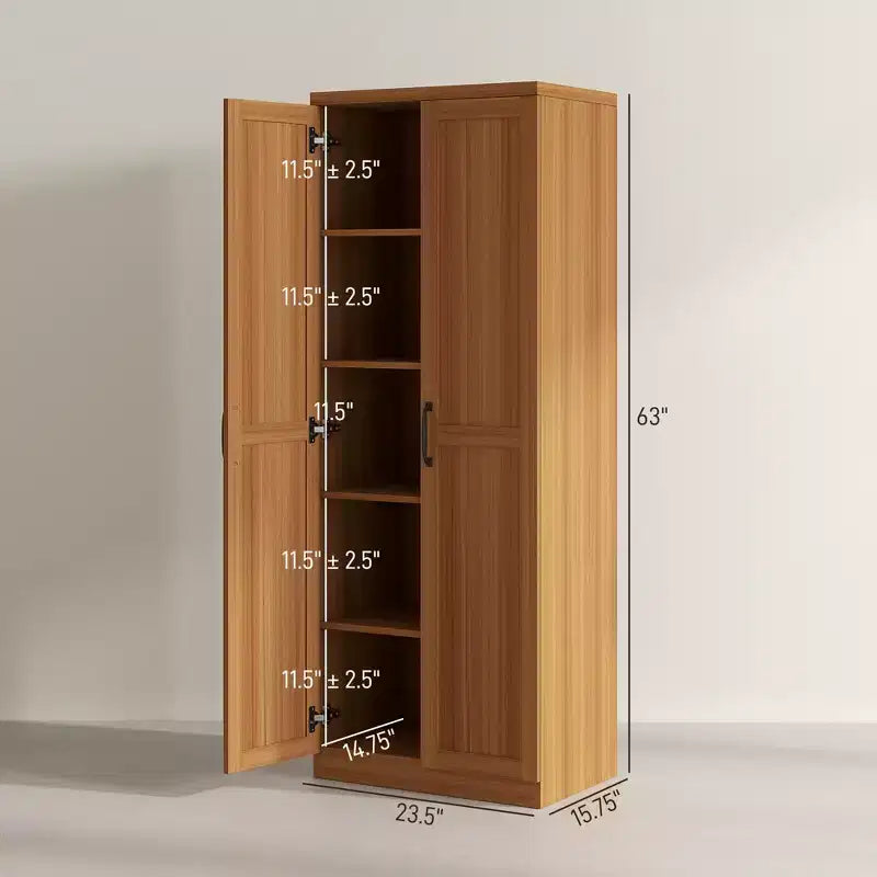 Garde-manger de cuisine à 2 portes de 63, armoire de rangement autonome avec 5 niveaux d’étagères et 2 étagères réglables pour la salle à manger
