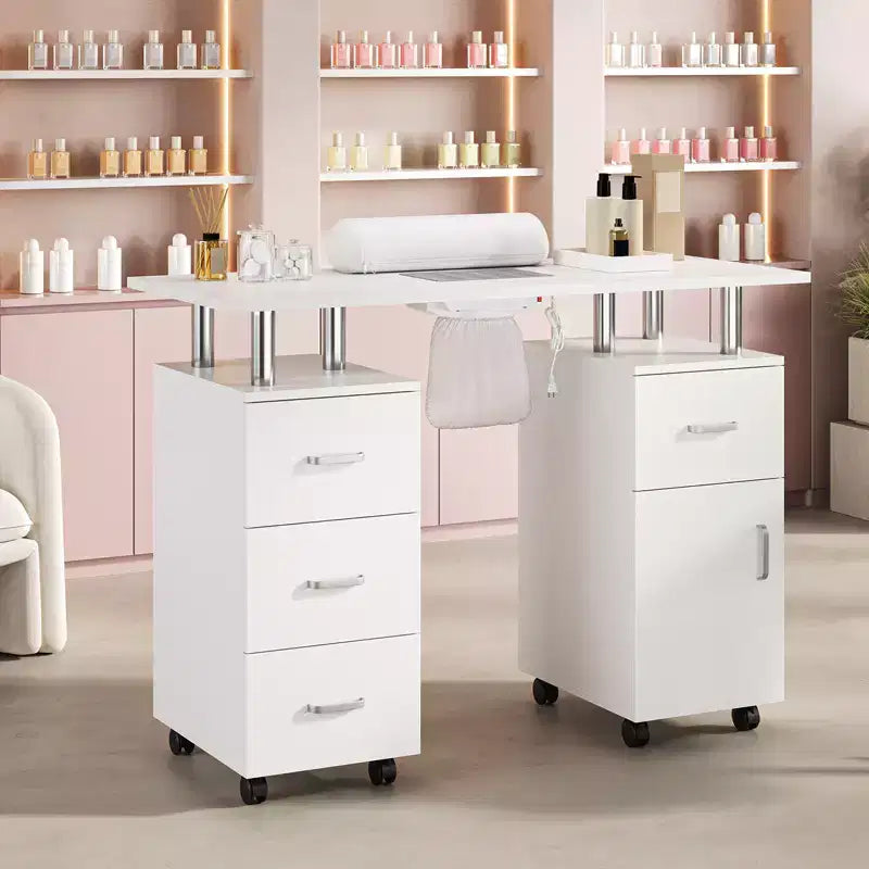 Tavolo per manicure con aspiratore per polveri, ruote bloccabili, poggiapolsi e contenitore, per casa, onicotecniche e saloni di bellezza