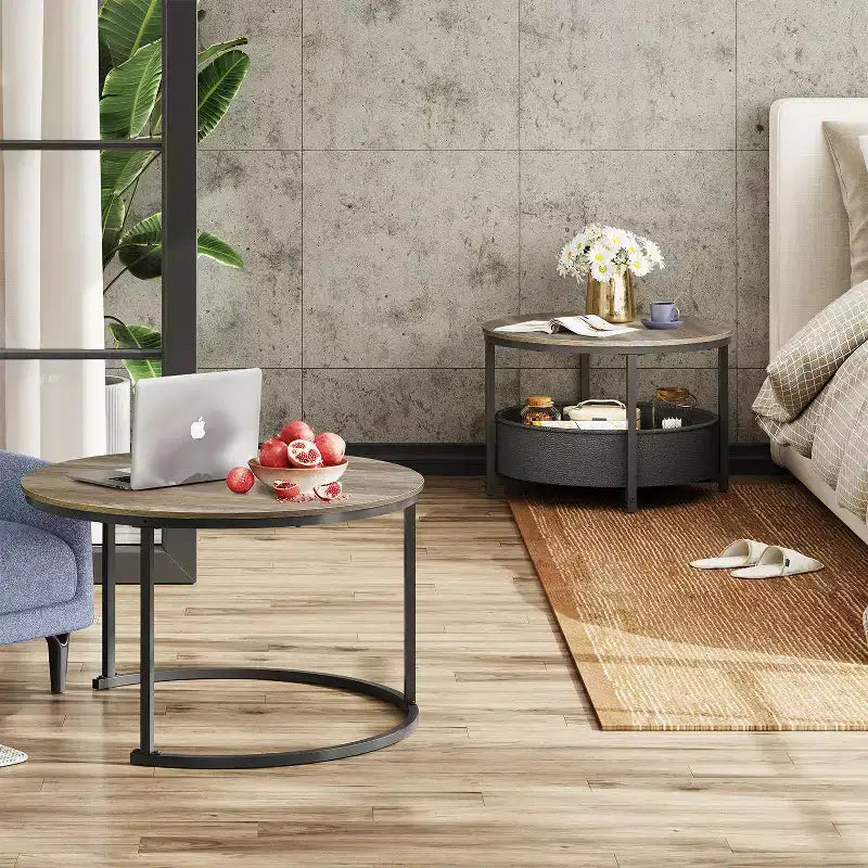 GALAXHERO set van 2 ronde nesttafels - salontafels van 31.5 met opbergruimte en metalen frame voor woonkamer/appartement