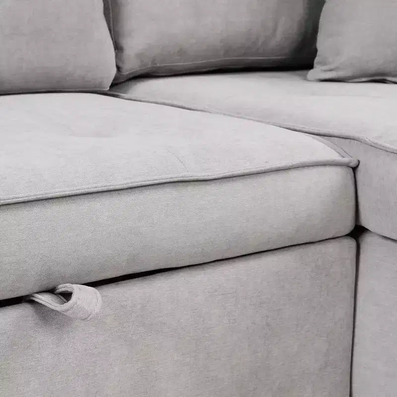 Divano componibile letto reversibile a L da 104.5 con chaise longue contenitore e 2 sgabelli - Divano letto trasformabile a 3 posti per il soggiorno