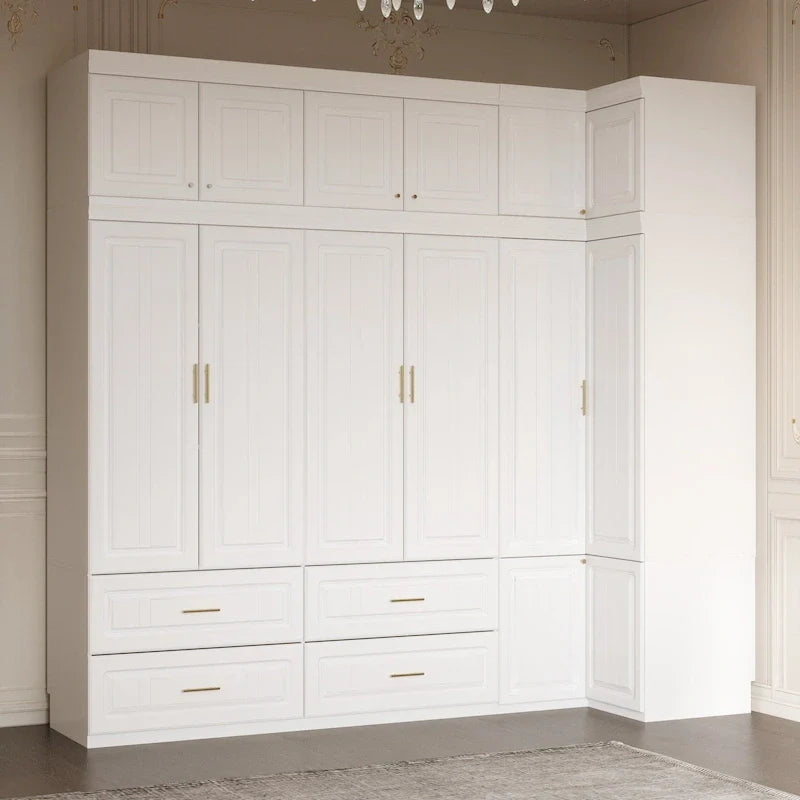 93.9H/74.2H Kleiderschrank, Garderobenschrank mit Kleiderstange, Schubladen und Stauraum