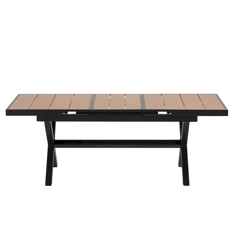 7-delige uitschuifbare eethoek voor buiten met uitschuifbare tafel en 6 stoelen met armleuningen