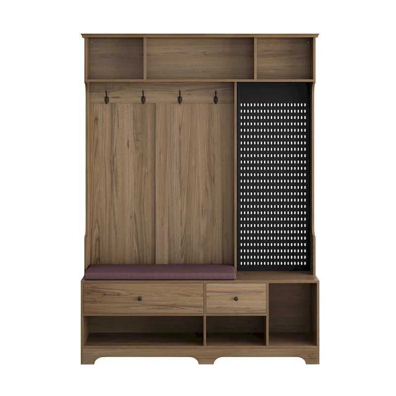 GDFStudio - Appendiabiti multifunzione Finn con panca portascarpe, pannello forato e ampio spazio contenitivo