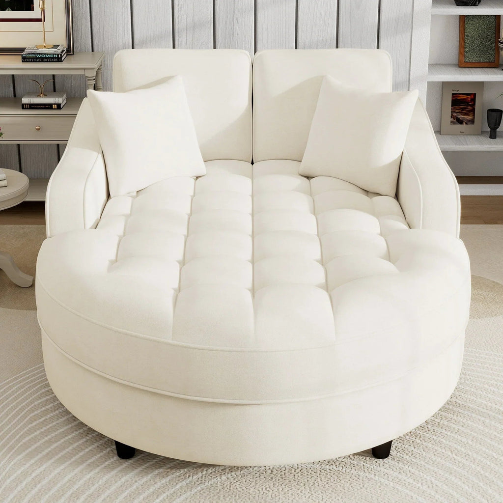 Chaiselongue-Schlafsofa aus Chenille, gepolstertes Sofa mit gesteppter Rückenlehne und 2 abnehmbaren Kissen für das Wohnzimmer