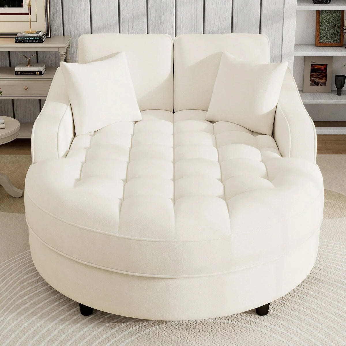 Chaiselongue-Schlafsofa aus Chenille, gepolstertes Sofa mit gesteppter Rückenlehne und 2 abnehmbaren Kissen für das Wohnzimmer