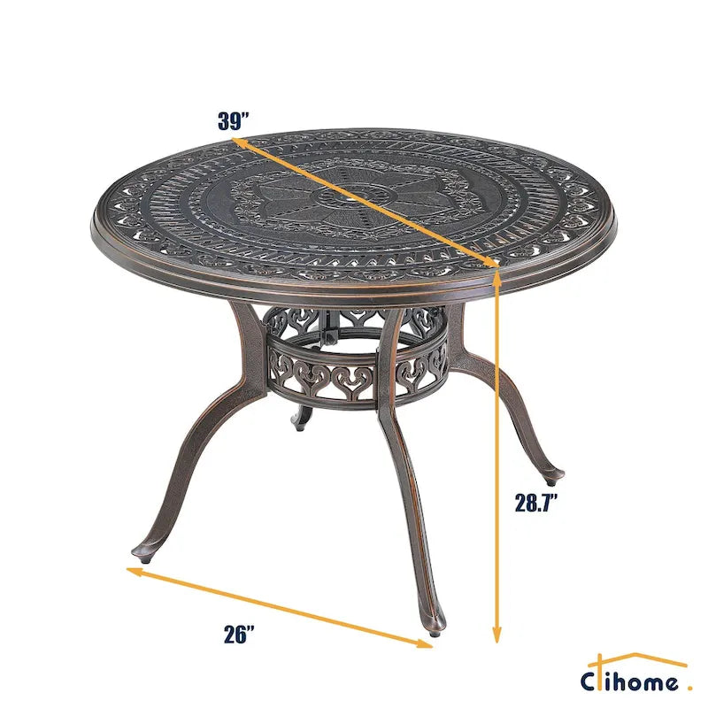 Ensemble de salle à manger de patio en aluminium moulé, 5 pièces, avec 4 chaises pivotantes