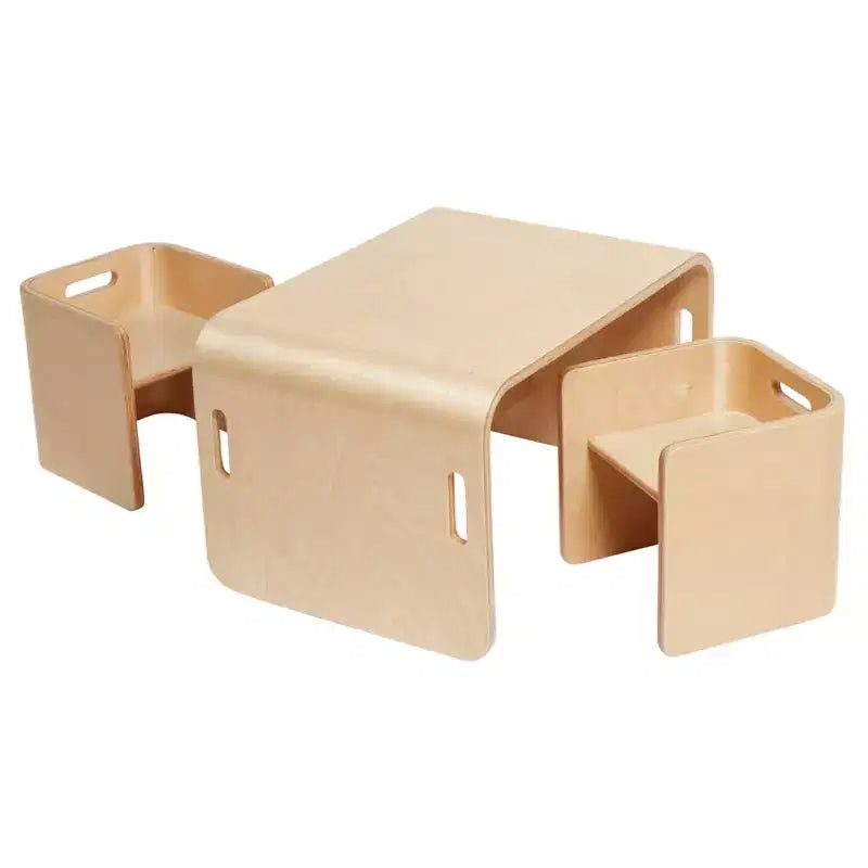 ECR4Kids Premium-Tisch- und Stuhlset aus gebogenem Holz, Kindermöbel, Natur, 3-teilig