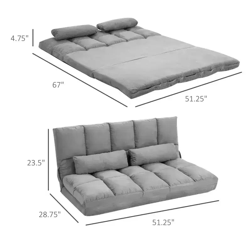 Fauteuil convertible de sol, canapé-lit pliant, chaise longue d'appoint avec 2 oreillers, dossier et appuie-tête réglables, 51.25 L